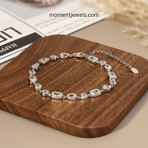 Elegant S925 <b>Silver</b> <b>Bracelet</b> 14K Gold & Platinum Plated Zirconia Inlay <b>Solid</b> Color Vacation Holiday Jewelry for Women - Product Image 2