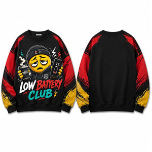 Men's Hooded Sweatshirt, Spring American Style Trendy Brand, Youth Clothing, Autumn-winter Black-Red Fleece Pullover Sweatshirts - Product Image 1