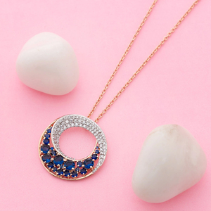 Collier pendentif en saphir et diamant plaqué or rose, chaîne géométrique ronde brillante pour femmes, bijoux de luxe - Product Image 3