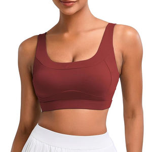 Sujetador deportivo de cuello alto para mujer, con malla, sin costuras, espalda cruzada, acolchado, soporte medio, transpirable, de secado rápido, para yoga y gimnasio - Product Image 1