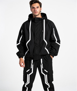 Reflective Waterproof Winter Puffer Windbreaker Set Men Women Hooded Sports <b>Jacket</b> Pants Loose Fit Outdoor Tracksuit - Product Image 2