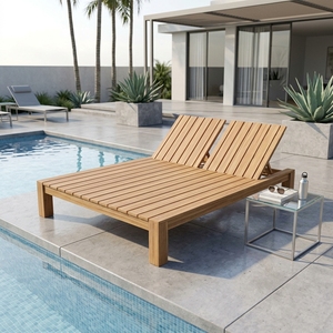 Tumbona Doble Moderna de Madera Maciza, Elegante Tumbona Reclinable de Teca para Exteriores, Muebles para Resort de Lujo, Diseño Artístico para el Borde de la Piscina - Product Image 3