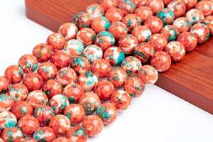 ลูกปัดหยกสีส้มและสีน้ำเงินลายดอกไม้ เกรดสำหรับทำเครื่องประดับ สร้อยข้อมือ สร้อยคอ งานฝีมือ DIY - Product Image 3