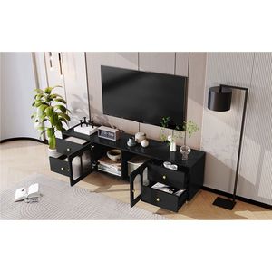 Soporte de TV Moderno de 70.9 Pulgadas con Puerta de Vidrio, Centro de Entretenimiento con 4 Cajones y 2 Gabinetes, Cinco Patas de Metal, para Televisores de hasta 75 Pulgadas - Product Image 5