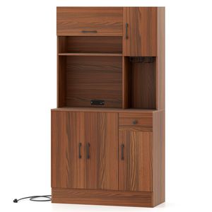 Mobile da Cucina Multifunzionale in Teak con Ripiani Regolabili, Portabicchieri e Design con Cassetto Anti-Ribaltamento - Product Image 4