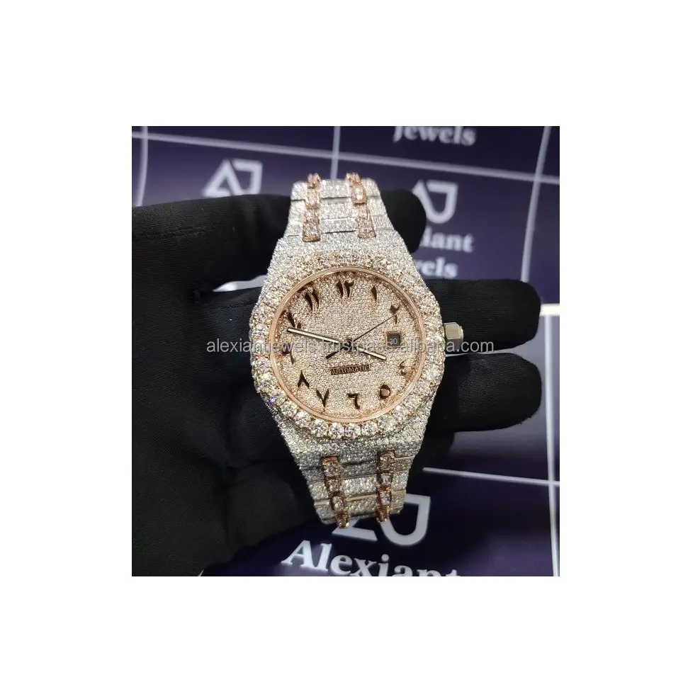 Nhà máy tùy chỉnh vượt qua Kim Cương kiểm tra Iced ra sang trọng vvs moissanite kim cương xem unisex hip hop đầy đủ Iced out kim cương xem