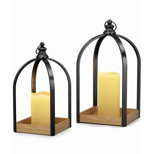 Paquete de 2 Faroles Decorativos de Metal para Interiores y Exteriores, Portavelas de Hierro Negro con Asa de Anillo, Farol Rectangular para Eventos en el Jardín - Product Image 4