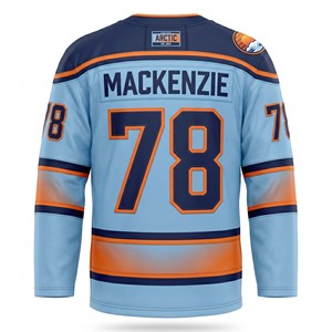 Premium Mountain Graphic Ice Hockey Shirt Long Sleeve Soccer Jersey <b>Light</b> Blue and Orange Men's Custom Team Training Apparel - Product Image 5