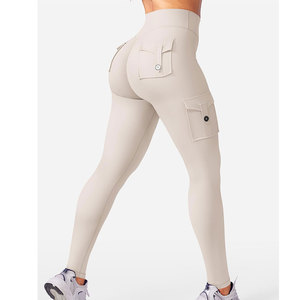 Light Beige Color Legging For Women's Highly Stretchable Fabric With Multi Pockets Breathable <b>Tights</b> Wholesale Cheap Price - Product Image 3