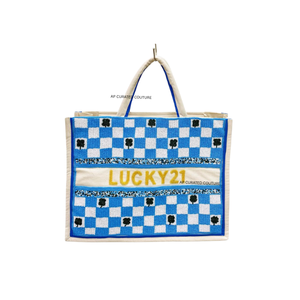 Sacs fourre-tout en toile durable à carreaux personnalisés avec perles, vente en gros, parfaits pour les vacances et les cadeaux de Noël - Product Image 6