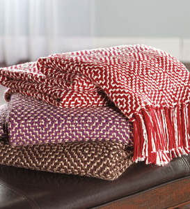 Manta Decorativa Tejida 100% Algodón con Borlas, Manta Boho para Sofá con Flecos - Product Image 1