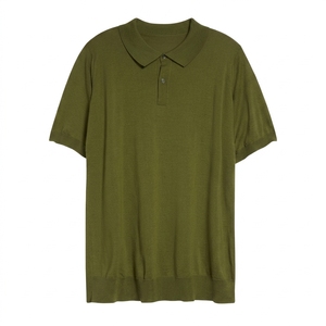Camisa de punto de manga corta para hombre, 100% poliéster, verde oliva, con estampado frontal, formal, transpirable, corte regular, al por mayor - Product Image 5