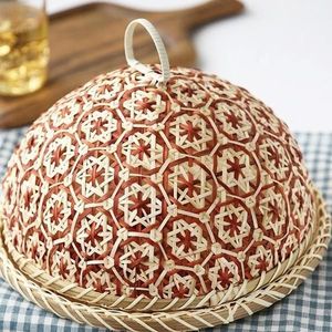 Plateau de service moderne en bambou et rotin, fait main, avec couvercle alimentaire, panier décoratif élégant pour la présentation sur la table à manger - Product Image 2
