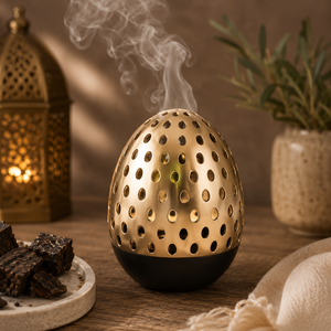 Wooden Bakhoor Burner with Gold Metal Lid Glossy Finished Designer Islamic <b>Oud</b> <b>Incense</b> Holder for Ramadan Eid Gift Home Decor - Product Image 2