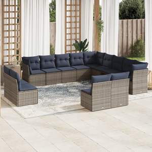 13 Piece Gray Poly <b>Rattan</b> Patio Sofa Set with Cushions Durable Outdoor <b>Furniture</b> Collection - Product Image 1