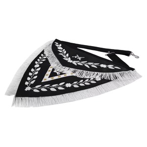 Delantal de los Caballeros Templarios Triangular de Terciopelo Negro con Bordado a Mano y Borlas Plateadas, Delantales Masónicos Profesionales Personalizados - Product Image 2