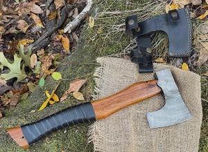 Hand-Forged Damascus <b>Axe</b> - 16" Professional Bushcraft <b>Axe</b>, Full Tang Blade with Leather Grip, Ideal for Outdoor work and Gifts - Product Image 4