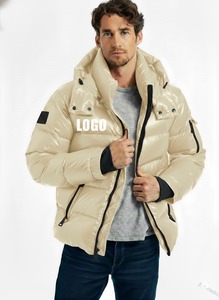 High Qaulity Men's Puffer <b>Jacket</b> <b>With</b> Hood Stand Collar <b>Zipper</b> Closure Windproof Winter Coat Casual Style Thick Polyester - Product Image 2