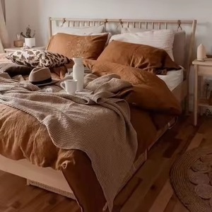 Juego de Funda Nórdica de Algodón Lavado Color Naranja Óxido, Ropa de Cama Sólida para el Hogar - Product Image 4