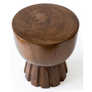 Suar Wood Luxury Contemporary Wholesale Sania Hand-Carved Fluted Stool Side <b>Table</b> <b>Walnut</b> Finish Accent Furniture for Living Room - Product Image 2