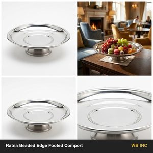 Plato de Servir Artesanal de Acero Inoxidable SS304 de 26 cm, Estilo Espejo, Borde Satinado con Cuentas, Base Baja Elevada, para Decoración del Hogar y Hoteles - Product Image 5