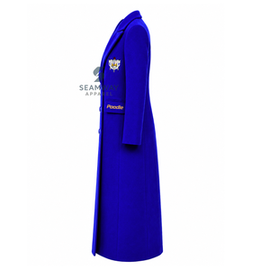 Manteau long croisé bleu roi pour femme de la sororité Sigma Gamma Rho, col à revers cranté, manches longues, vêtement d'extérieur formel et ajusté - Product Image 3