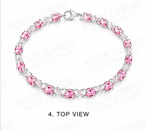 Elegante Pulsera de Tenis con Piedra Ovalada Rosa, Acentos de Diamantes Micro Pavé, Diseño Infinito Trenzado, Lujo Premium, Regalo para Uso Diario - Product Image 5