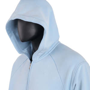 Nouveau sweat à capuche zippé pour homme, coupe courte et carrée, en molleton bouclette 100% coton 400 g/m², uni bleu ciel, à manches raglan, personnalisable - Product Image 4