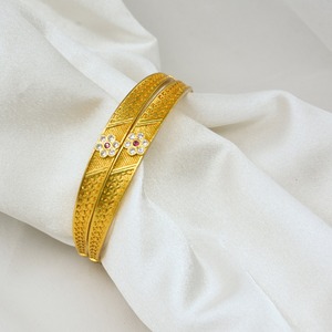 Trendy Oval Pattern Gold Plated Bracelet Pair Open Design <b>Bangles</b> for Women Daily Wear Party and Modern Jewelry Styling - Product Image 3