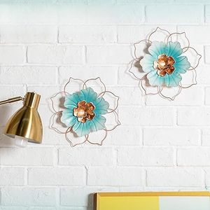 Decoración de Pared Floral Metálica, Adornos Colgantes Modernos en Turquesa y Cobre - Product Image 1