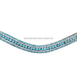 Nouveauté : Bandeau de tête pour cheval en cuir véritable avec cinq rangées de cristaux étincelants en saphir bleu et diamants, et produits d'équitation. - Product Image 6