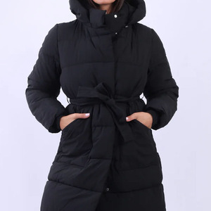 Chaqueta Larga de Invierno para Mujer, Negra, Acolchada, con Capucha, Manga Larga, Gruesa y Cálida, con Cierre de Cremallera y Bolsillos - Product Image 5