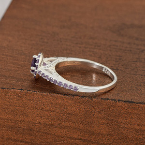 Anillo de Compromiso de Plata de Ley 925 con Amatista Púrpura Natural, Joyería Fina Única - Product Image 5