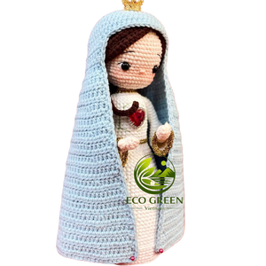 Poupée Vierge Marie au crochet faite à la main, figurine religieuse catholique avec chapelet et couronne, décoration d'autel chrétien, cadeau pour la maison - Product Image 3
