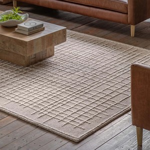 Alfombra Minimalista con Patrón de Cuadrícula Color Marfil |   Alfombra Moderna de Lana Texturizada Hecha a Mano, Alfombra Suave de Color Neutro para Decoración de Sala de Estar y Dormitorio - Product Image 6