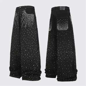Women’s Y2K Customized Rhinestone Bow Jeans <b>Wide</b> <b>Leg</b> Baggy Denim Pants High Waist Loose Fit <b>Sparkly</b> Streetwear 100% Cotton Jeans - Product Image 1