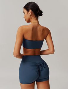 Conjunto de Yoga sin Costuras de 2 Piezas, Top Corto de Cintura Alta y Pantalones Cortos, Color Sólido, Espalda Cruzada, Ropa Deportiva para Mujer - Product Image 3