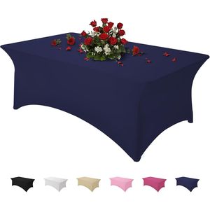 Navy Blue 4FT Spandex Rectangle Tablecloth Washable Wrinkle-Free Stretch <b>Covers</b> Comfortable Cloths for Your <b>Table</b> - Product Image 1