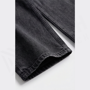 High Waist Wide Leg Stonewashed Denim Pants Men Cotton Casual Loose Fit Autumn Style Dark Wash <b>Jeans</b> - Product Image 6
