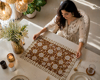 Ensemble de sets de table vintage marron à motifs floraux, imprimés à la main, 100% coton, qualité export, lavables, chef-d'œuvre artisanal