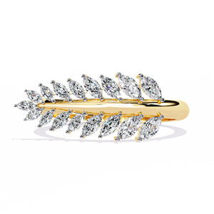 Anillo minimalista de oro amarillo de 14k para mujer con piedras cultivadas en laboratorio de corte marquesa para regalo de compromiso, aniversario o boda. - Product Image 1