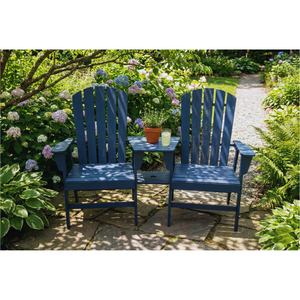 Ensemble de chaises Adirondack en bois bleu avec table, meubles de patio d'extérieur, style traditionnel, finition mate, respectueux de l'environnement - Product Image 1