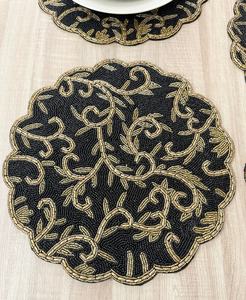 Handmade <b>Beaded</b> <b>Placemat</b>: Black & Gold Table Decor (14 inch) - Product Image 4