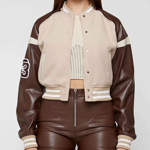 Women's Short Wool Lightweight Button Down Varsity Jacket Breathable Outerwear Windbreaker for Winter - Product Image 5