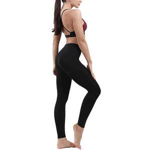 Ensemble de sport pour femme : soutien-gorge de sport bordeaux et leggings taille haute noirs, sans coutures, respirant, pour yoga et entraînement - Product Image 5
