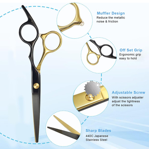 Juego de Tijeras de Peluquería Profesionales de 5.5 Pulgadas, Tijeras Texturizadoras de Acero Inoxidable con Cuchilla de Precisión, Herramientas de Salón en Dorado y Negro - Product Image 4