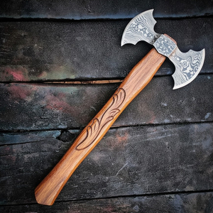 Hacha de doble cabeza de acero de Damasco, herramienta utilitaria tradicional para exteriores con diseño de doble cabeza - Product Image 1