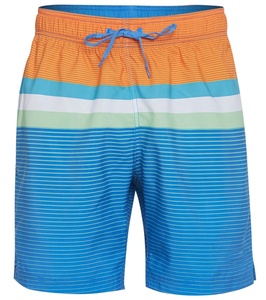 Wholesale Beach <b>Shorts</b> Polyester <b>Men</b> Swim <b>Shorts</b> Premium Quality 2025 Latest Design Customized Line Printed Blue Orange - Product Image 1