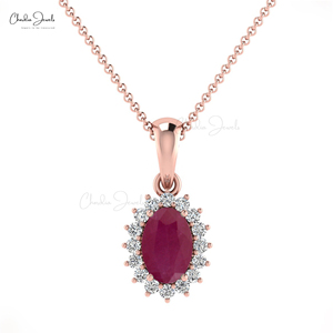 Colgante de Oro Fino de 14K con Halo de Diamantes y Rubí Natural de 0.41CTW, Joyería Fina Certificada, Personalización al por Mayor Disponible - Product Image 2