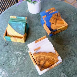 Modern Wood Resin <b>Table</b> <b>Coaster</b> Set Durable Drink Holders For Living Room Dining Area Office Desk And Bar Counter - Product Image 1